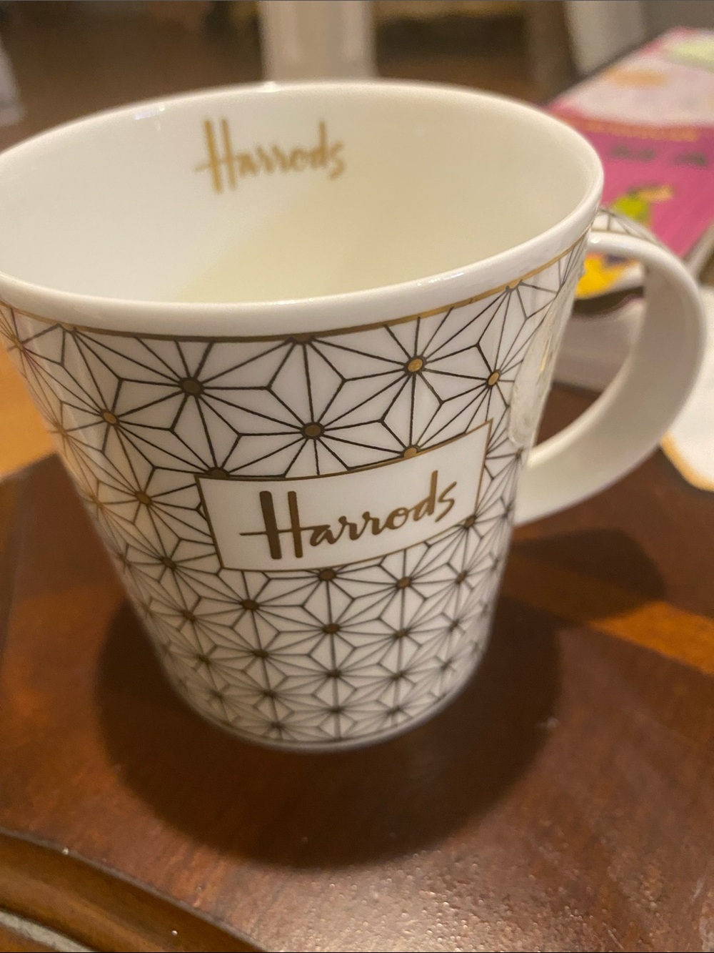Harrods White and Gold Geometric Pattern Mug-England